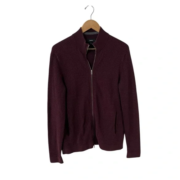 THEORY Udeval Breach Men’s Burgundy Zip Up Half Zip Sweater Pullover Top